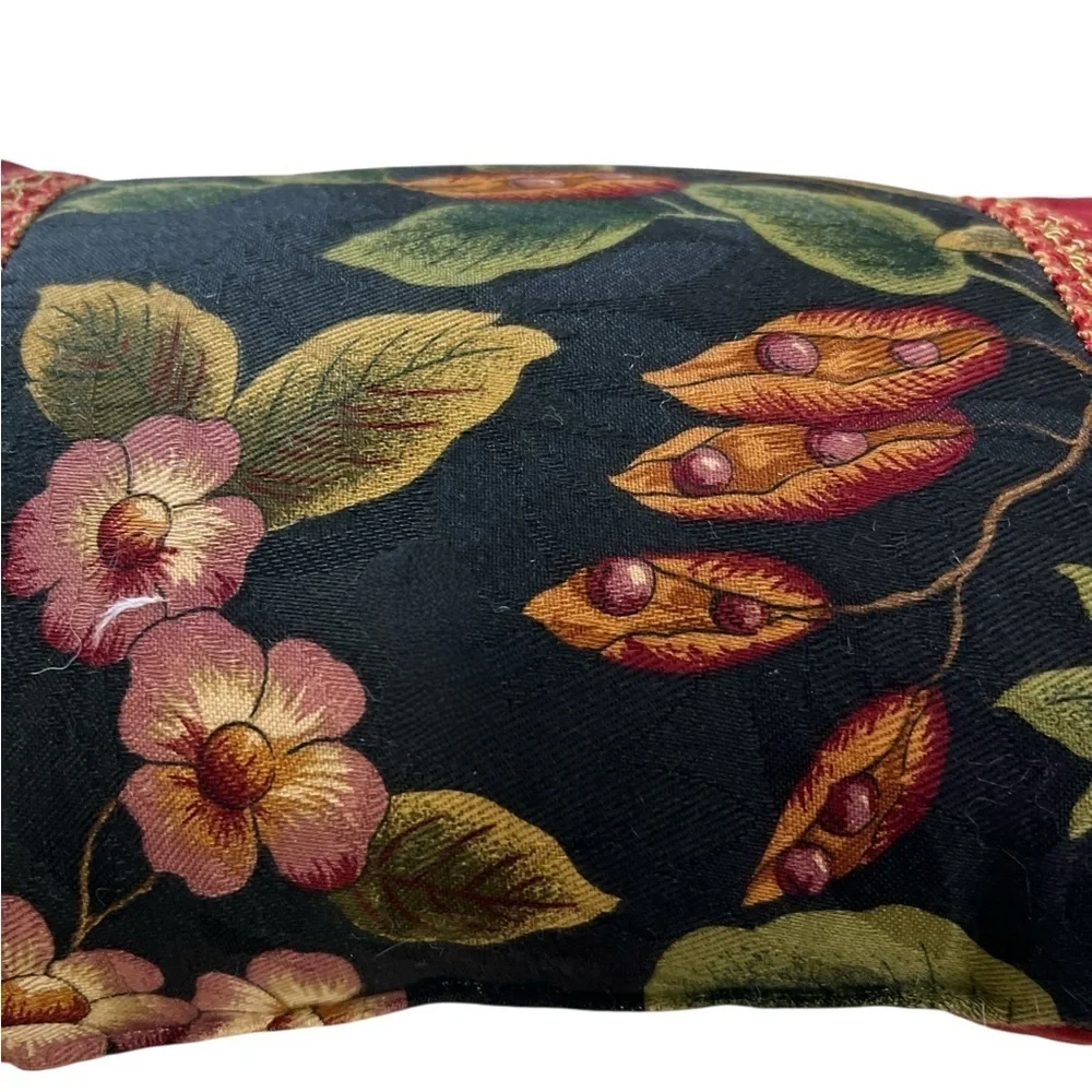 Raymond Waites Lumbar Floral Chenille Pillow Multicolored Pom Pom Trim 10x16”